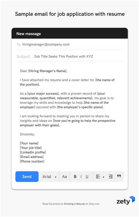 sample email message with attached resume and cover letter